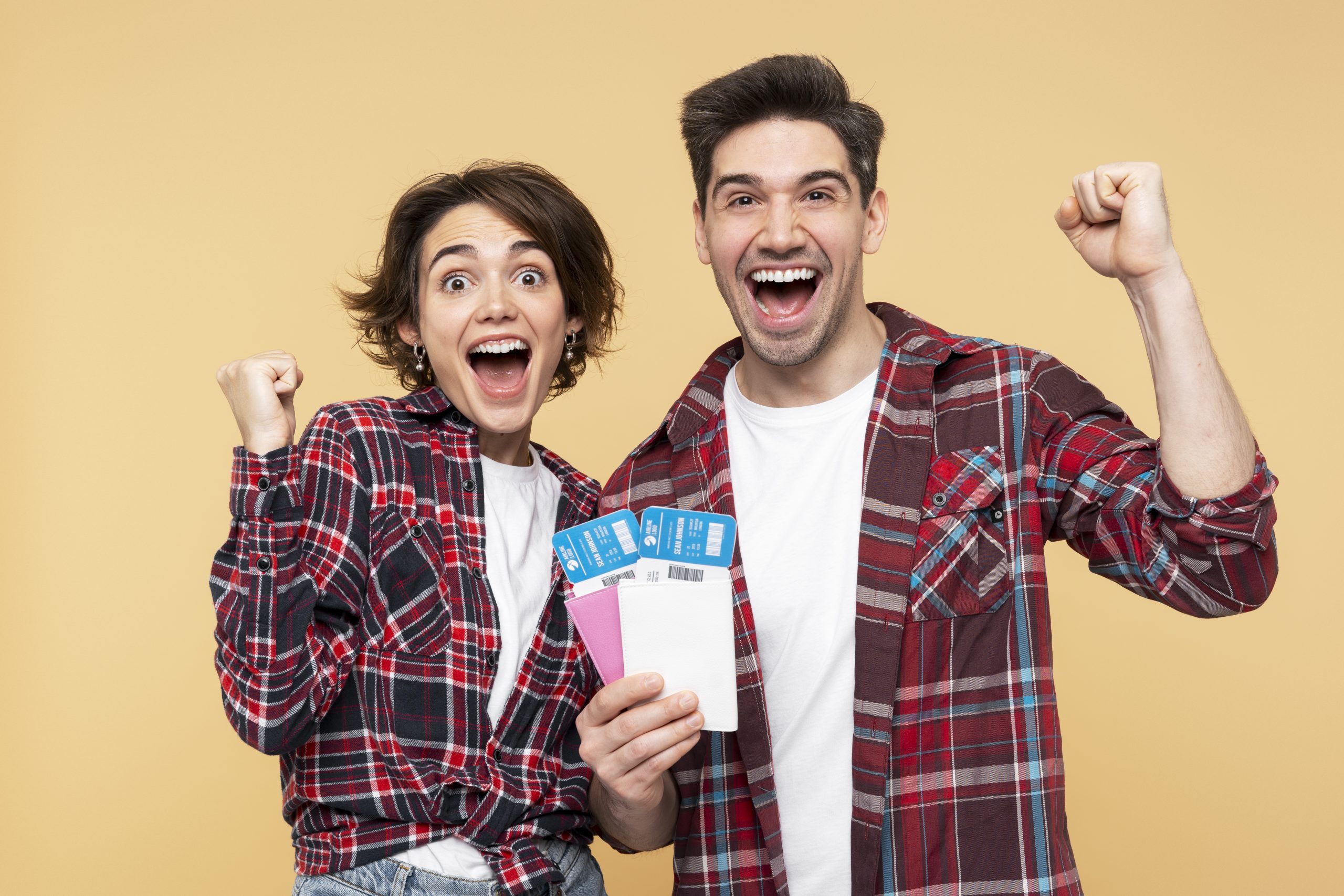 Excited people screaming and making victory gesture, because they did the A2 Romanian course